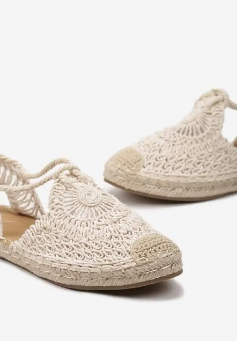 Beżowe Plecione Sandały Boho Wiązane Wokół Kostki Illara