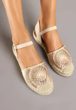 Beżowe Plecione Sandały Typu Espadryle z Odkrytą Piętą Morilya