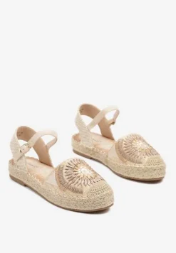 Beżowe Plecione Sandały Typu Espadryle z Odkrytą Piętą Morilya