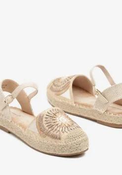 Beżowe Plecione Sandały Typu Espadryle z Odkrytą Piętą Morilya