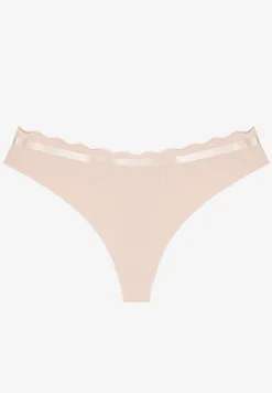 Beżowe Prążkowane Majtki Stringi z Bawełny Tesivia
