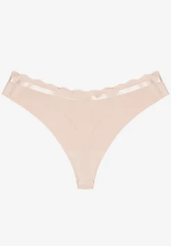Beżowe Prążkowane Majtki Stringi z Bawełny Tesivia