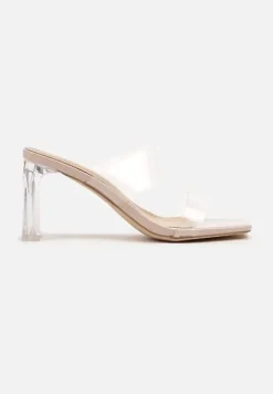 Beżowe Przezroczyste Klapki na Słupku Zenretia