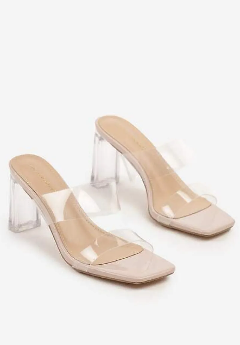 Beżowe Przezroczyste Klapki na Słupku Zenretia