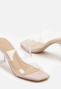 Beżowe Przezroczyste Klapki na Słupku Zenretia