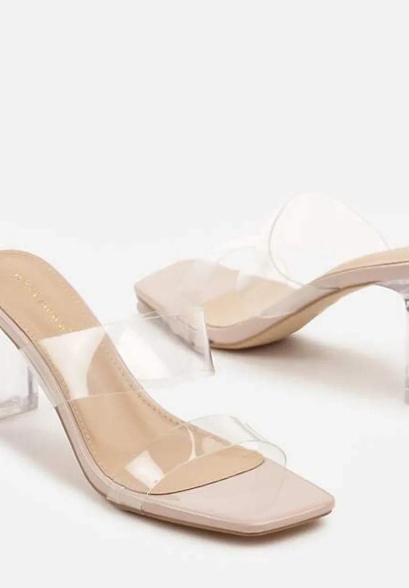 Beżowe Przezroczyste Klapki na Słupku Zenretia