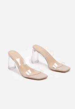 Beżowe Przezroczyste Klapki na Słupku Leamitha