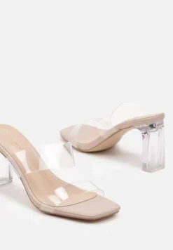Beżowe Przezroczyste Klapki na Słupku Leamitha