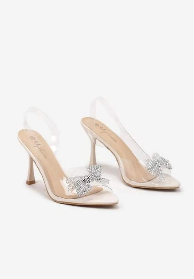 Beżowe Przezroczyste Szpilki z Kokardą z Cyrkonii Hanwen