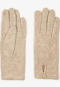 Beżowe Rękawiczki z Bawełną Ozdobione Rombami i Guzikiem Fenemi