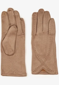 Beżowe Rękawiczki Zimowe z Bawełną Ozdobione Przeszyciami Delatlina
