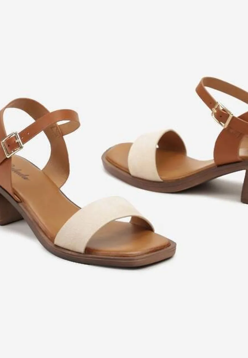 Beżowe Sandały Boho z Imitacją Drewna na Obcasie i Podeszwie Effioma