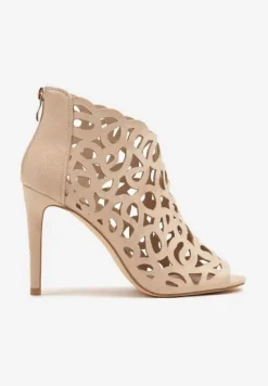 Beżowe Sandały Botki Vices na Szpilce z Ażurową Cholewką Natilora