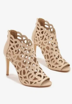 Beżowe Sandały Botki Vices na Szpilce z Ażurową Cholewką Natilora