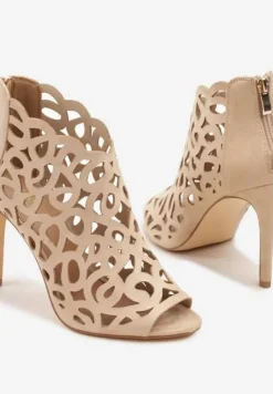 Beżowe Sandały Botki Vices na Szpilce z Ażurową Cholewką Natilora