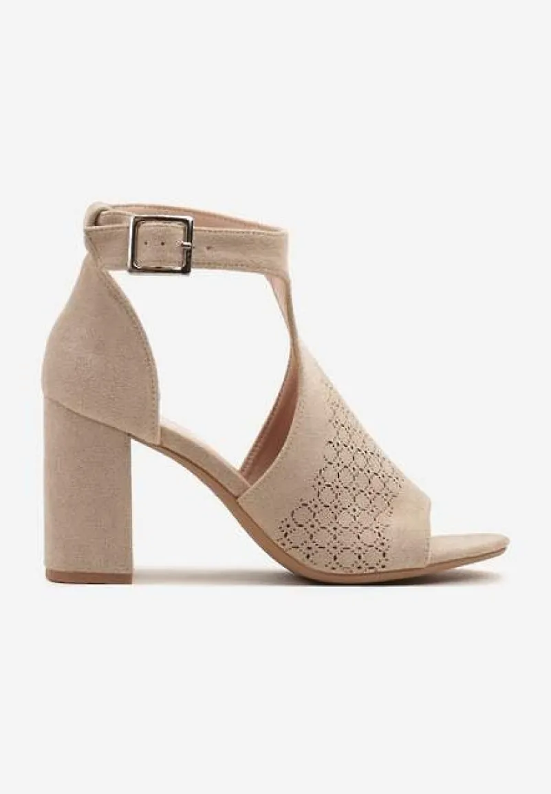 Beżowe Sandały Botki ze Sprzączką na Słupku Ciarilora