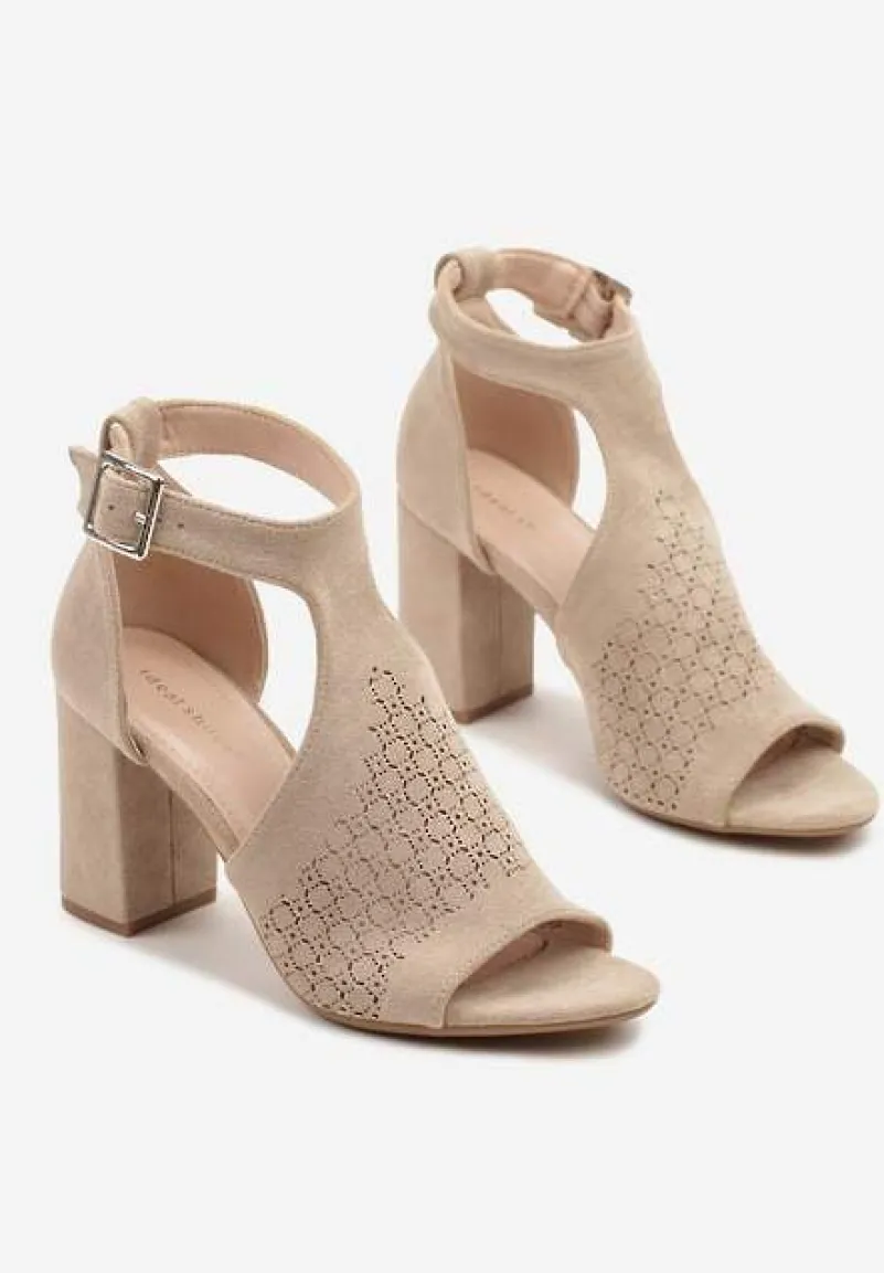 Beżowe Sandały Botki ze Sprzączką na Słupku Ciarilora