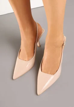 Beżowe Sandały Lakierowane na Szpilce Typu Slingback Orreme