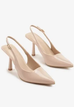 Beżowe Sandały Lakierowane na Szpilce Typu Slingback Orreme