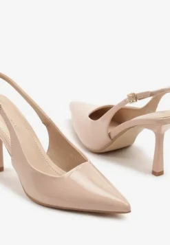 Beżowe Sandały Lakierowane na Szpilce Typu Slingback Orreme