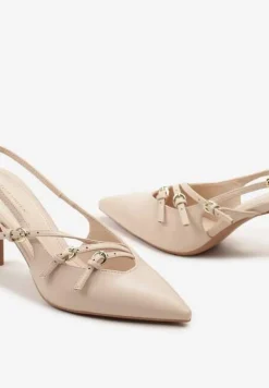 Beżowe Sandały na Cienkiej Szpilce z Imitacji Skóry z Regulowanymi Paskami Vianara