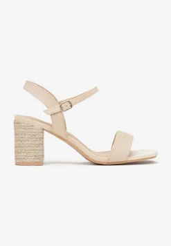 Beżowe Sandały na Jutowym Słupku z Okrągłym Noskiem Vanethea