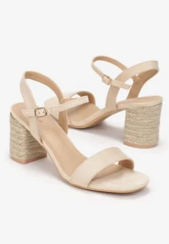 Beżowe Sandały na Jutowym Słupku z Okrągłym Noskiem Vanethea