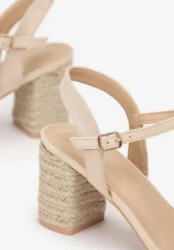 Beżowe Sandały na Jutowym Słupku z Okrągłym Noskiem Vanethea