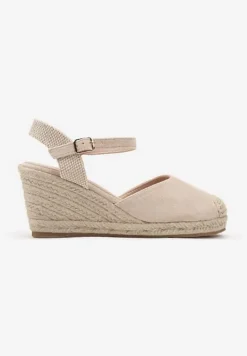 Beżowe Sandały na Koturnie w Stylu Espadryli Ozdobione Plecionką Iladira