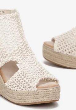 Beżowe Sandały na Koturnie i Platformie z Plecionki Vescula