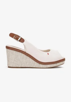 Beżowe Sandały na Koturnie z Okrągłym Noskiem Tiyah