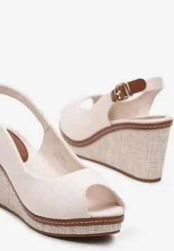 Beżowe Sandały na Koturnie z Otwartym Noskiem Charllisa