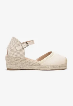 Beżowe Sandały na Koturnie z Plecionki z Juty Arminus