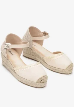 Beżowe Sandały na Koturnie z Plecionki z Juty Arminus