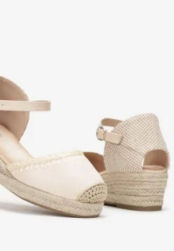 Beżowe Sandały na Koturnie z Plecionki z Juty Arminus