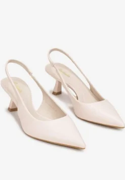 Beżowe Sandały na Obcasie Kaczuszka ze Szpiczastym Noskiem Elda