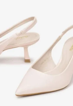 Beżowe Sandały na Obcasie Kaczuszka ze Szpiczastym Noskiem Elda