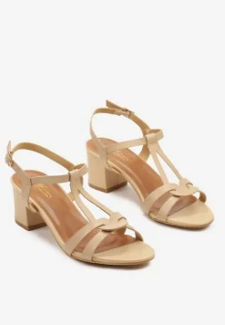 Beżowe Sandały na Obcasie Typu Słupek z Paskiem ze Sprzączką Alipssa