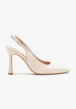 Beżowe Sandały na Obcasie Typu Slingback Dolandra