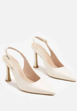 Beżowe Sandały na Obcasie Typu Slingback Dolandra