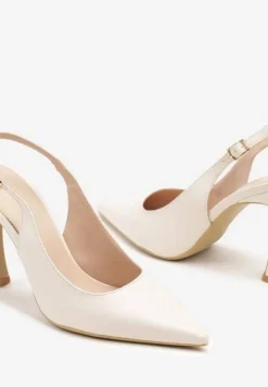 Beżowe Sandały na Obcasie Typu Slingback Dolandra