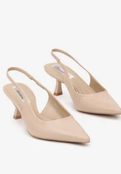 Beżowe Sandały na Obcasie Typu Kaczuszka Bez Pięty Sallinna