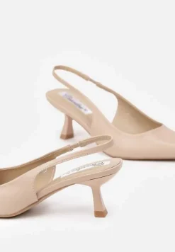 Beżowe Sandały na Obcasie Typu Kaczuszka Bez Pięty Sallinna