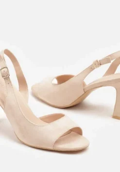 Beżowe Sandały na Obcasie Zapinane na Sprzączkę Nonasel