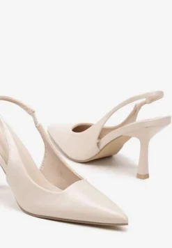 Beżowe Sandały na Obcasie ze Szpiczastym Noskiem i Odkrytą Piętą Nanalis