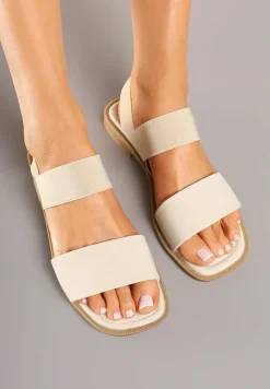 Beżowe Sandały na Płaskiej Podeszwie z Elastyczną Cholewką Ulonoria