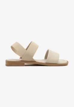 Beżowe Sandały na Płaskiej Podeszwie z Elastyczną Cholewką Ulonoria