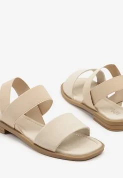 Beżowe Sandały na Płaskiej Podeszwie z Elastyczną Cholewką Ulonoria