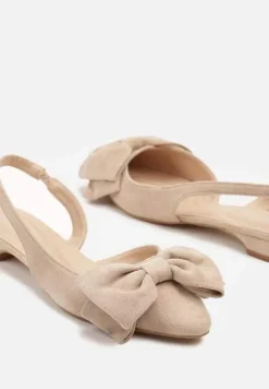 Beżowe Sandały na Płaskiej Podeszwie Slingback z Kokardą Leavindra