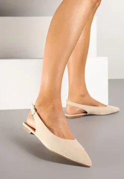 Beżowe Sandały na Płaskiej Podeszwie Typu Slingback Nonarielae
